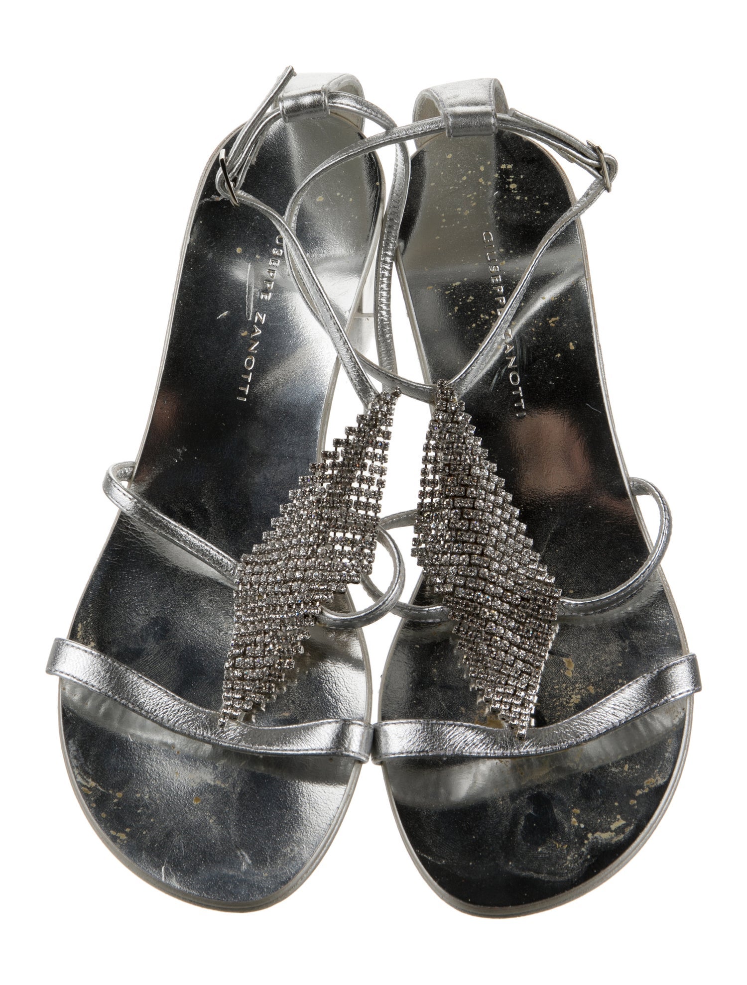 Giuseppe Zanotti Leather Crystal Embellishments T-Strap Sandals